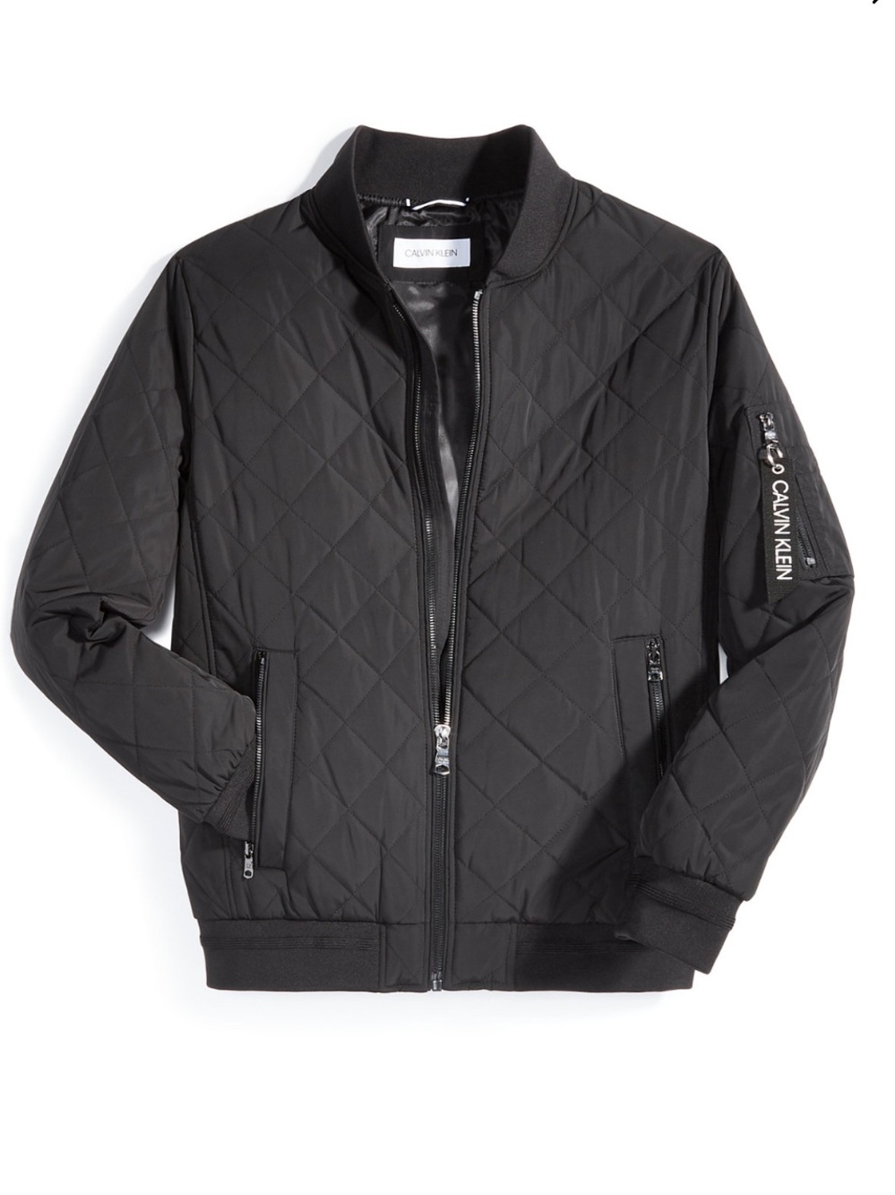 Calvin Klein Men's Quilted Baseball Jacket with Rib-Knit Trim in Black XXL
